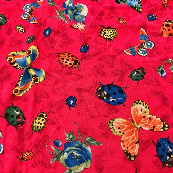 Vintage Vibrant Hot Pink Butterfly ladybug Scarf - Picture 4 of 5
